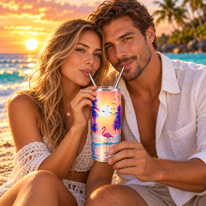 Tropical Flamingo Sunset 20oz Tumbler