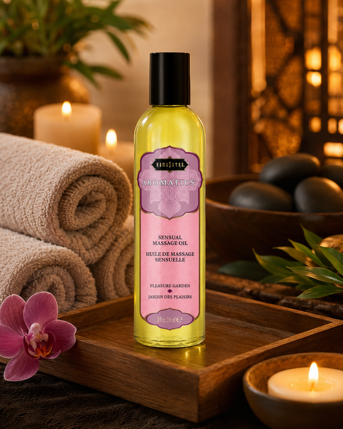 Ulei de masaj KAMASUTRA AROMATICS Pleasure Garden, cu aromă de iasomie și trandafir, 236 ml