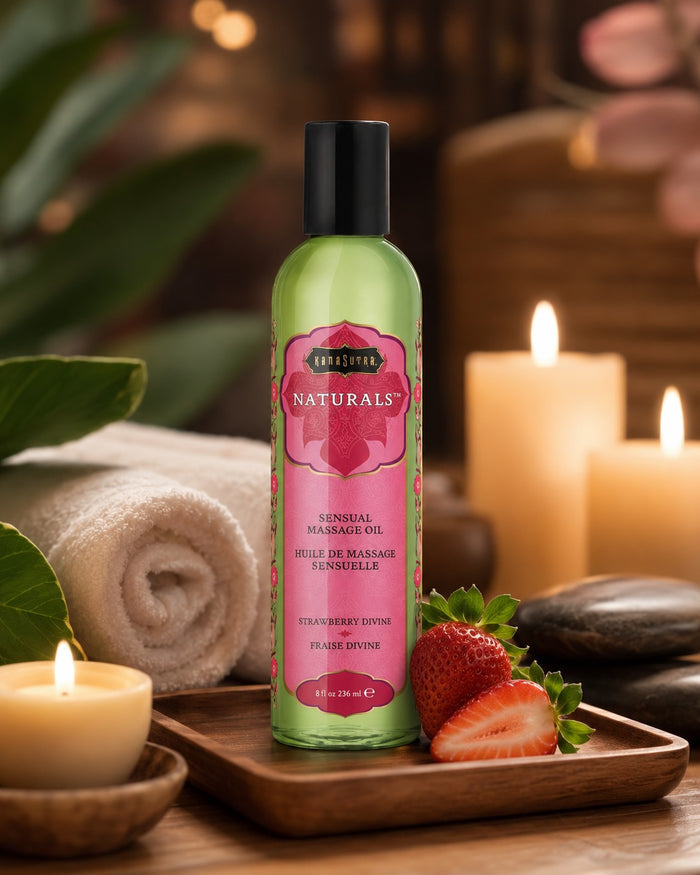Ulei de masaj KAMASUTRA NATURALS Strawberry Dreams, cu aromă de căpșuni, 236 ml