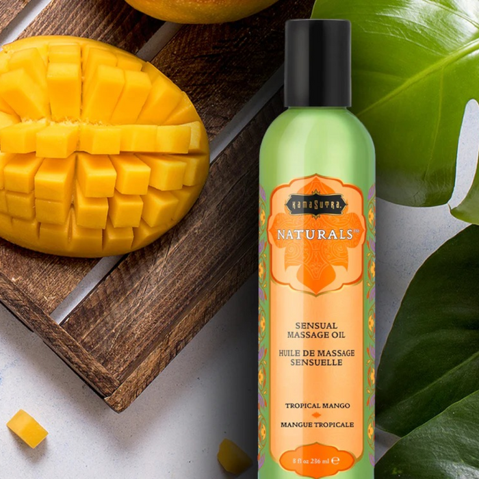 Ulei de masaj KAMASUTRA NATURALS Tropical Mango, cu aromă de mango și note de piersică, 236 ml