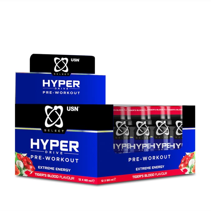 USN SELECT Hyperdrive Pre Workout Shot Tigers Blood 24 x 60ml - Out of Date