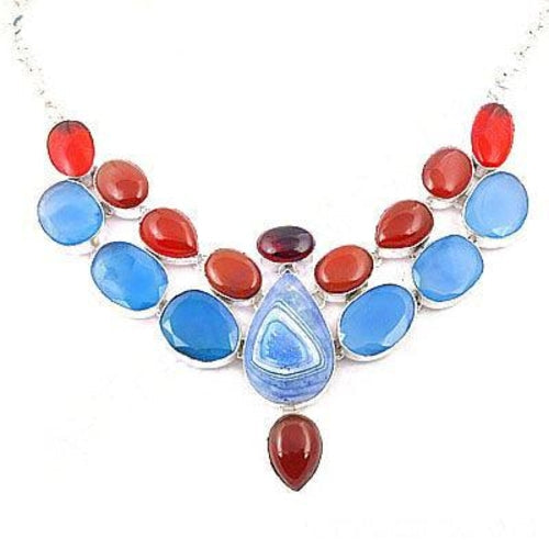Valuable Multi Stone German 925 Silver Necklace Fabulous Gemstone Neck