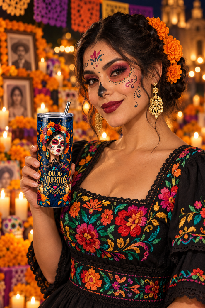 Vaso Térmico Día de Muertos con Catrina – Tumbler de 20 oz