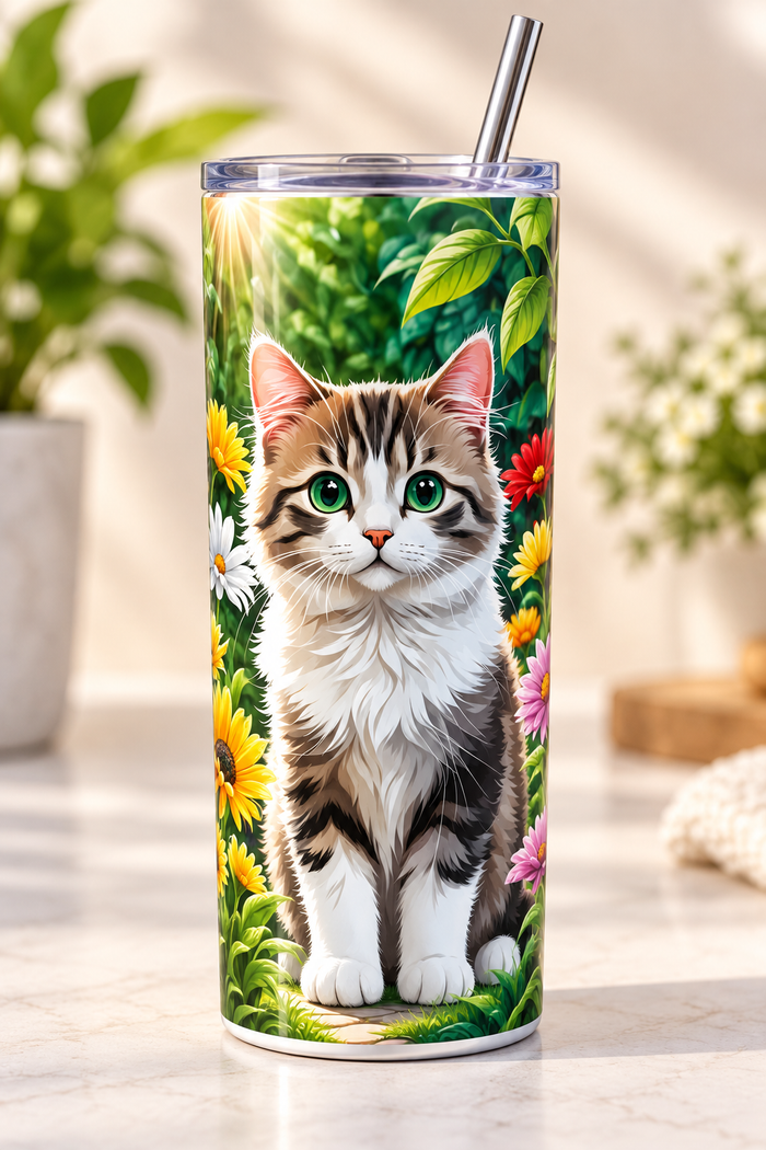 Vaso Térmico Gatito entre Flores 20 oz