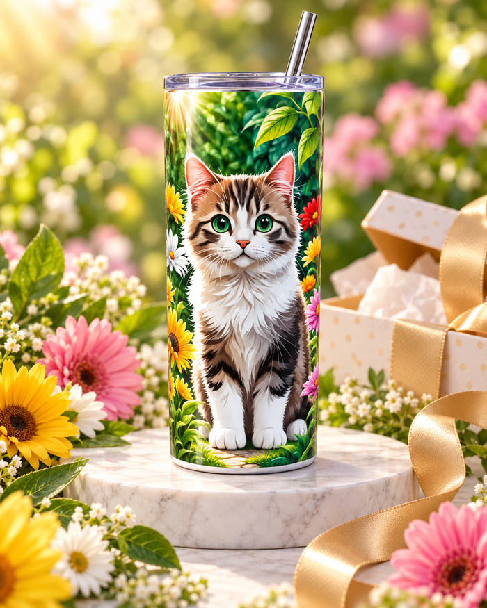 Vaso Térmico Gatito entre Flores 20 oz