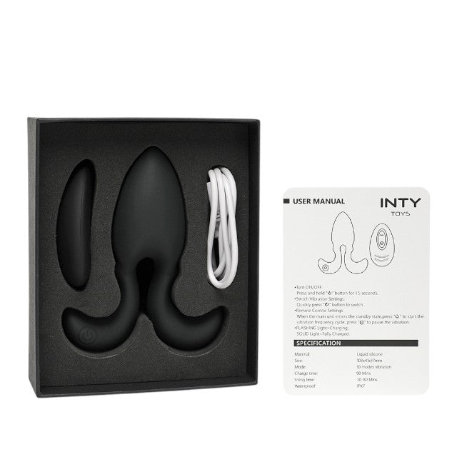 Vibrator anal INTY Toys – Blade, silicon, 7 functii vibratie, cu telecomanda wireless, negru