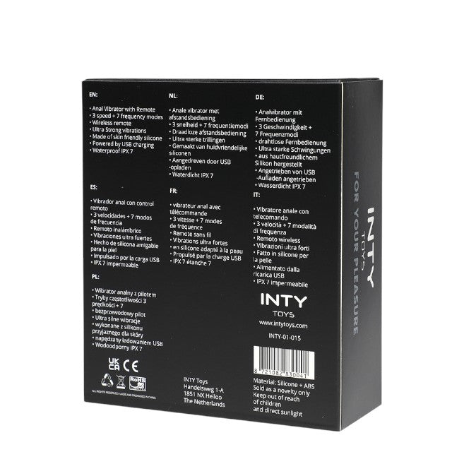 Vibrator anal INTY Toys – Blade, silicon, 7 functii vibratie, cu telecomanda wireless, negru