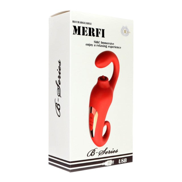 Vibrator BSeries - Merfi, pentru stimularea interna si clitoridiana, 10 fuctii de vibratie, 17.8 cm ,rosu
