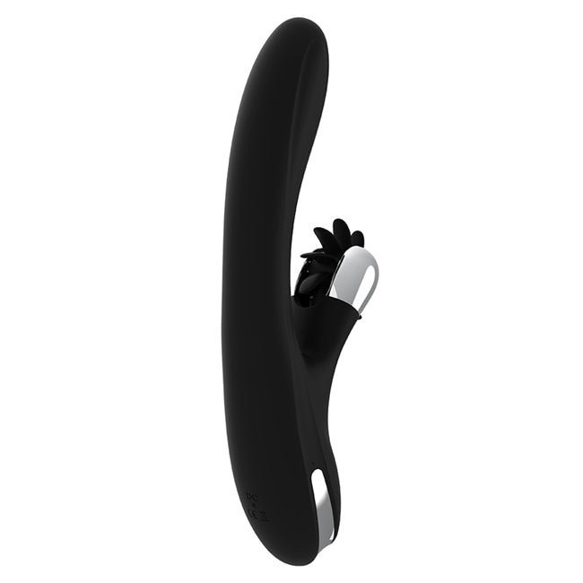 Vibrator cu rotatie BLACK&SILVER - BUNNY GRIMM WAVE, soft silicon, negru, 7 moduri de stimulare a clitorisului