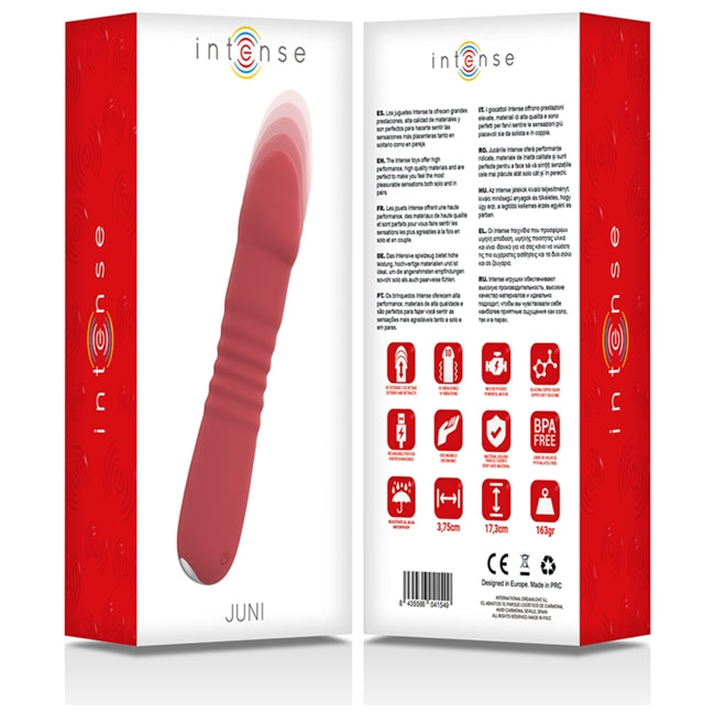 Vibrator INTENSE - JUNI cu mod de penetrare automat și 10 funcții de vibrații, Roșu