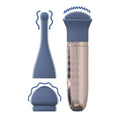 Vibrator LOVELINE The Thrill, cu 3 capete interschimbabile, din silicon premium, 10 funcții de vibrație, culoare albastru