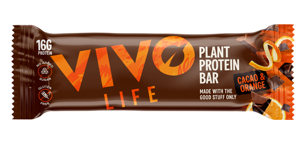 Vivo Life Plant Protein Bar Cacao & Orange 12 x 65g (loose bars) - Out of Date
