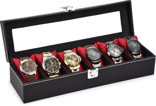 Watch organizer holder Case for 6 Watches (Black & Red)