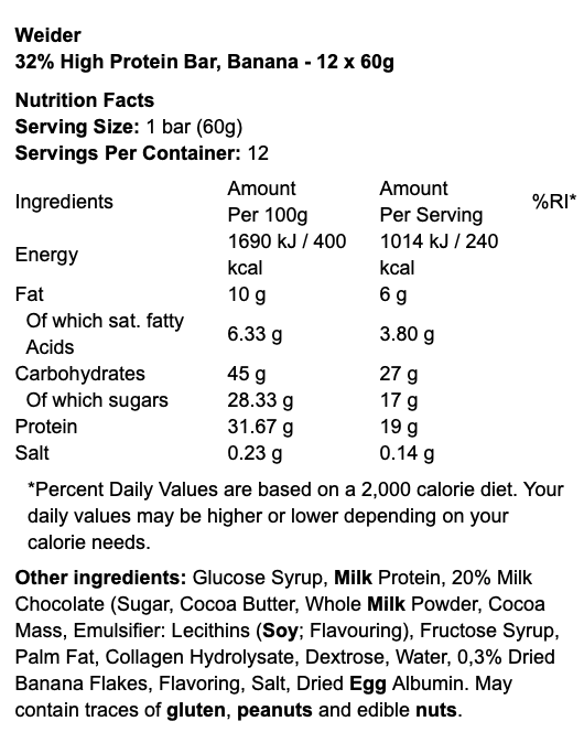 Weider 32% High Protein Bar 12 x 60g
