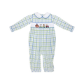 Zuccini Kids’ Wingate Plaid Infant Boys Farm Bubble combines timeless plaid with charming farm-inspired smocking and a crisp white Peter Pan collar edged in blue piping. This adorable outfit wraps your little one in classic style and comfort, perfect for creating cherished memories.