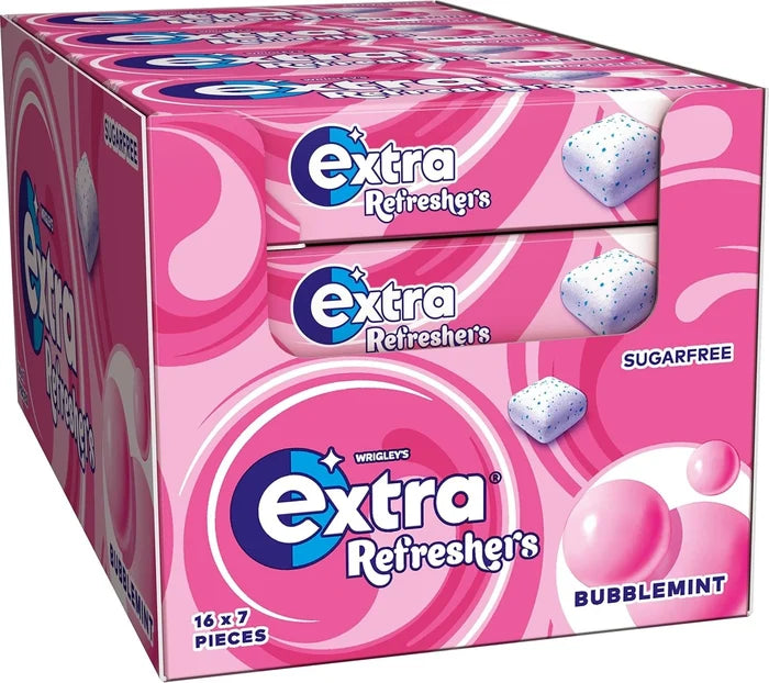 Wrigley's Extra Refreshers Bubblemint  Chewing Gum 7 x 16 Packs - Out of Date